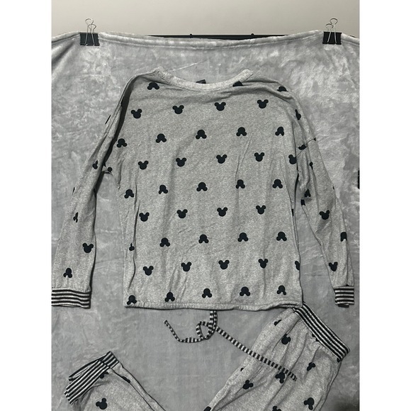 Disney Mickey Mouse Lounge Set Gray Black Pajamas 2 Piece Joggers Large - Picture 9 of 12